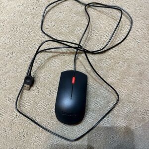 Lenovo Wired USB Optical Mouse Black Red Scroll – Untested As-Is